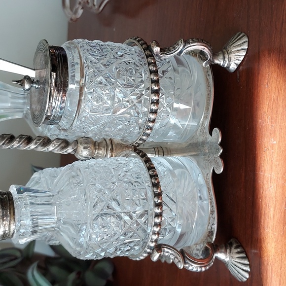 Sterling silver cut glass cruet set - Picture 7 of 13